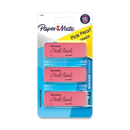 Sanford Paper Mate, PINK PEARL ERASER, RECTANGULAR, MEDIUM, ELASTOMER, 3PK 70502